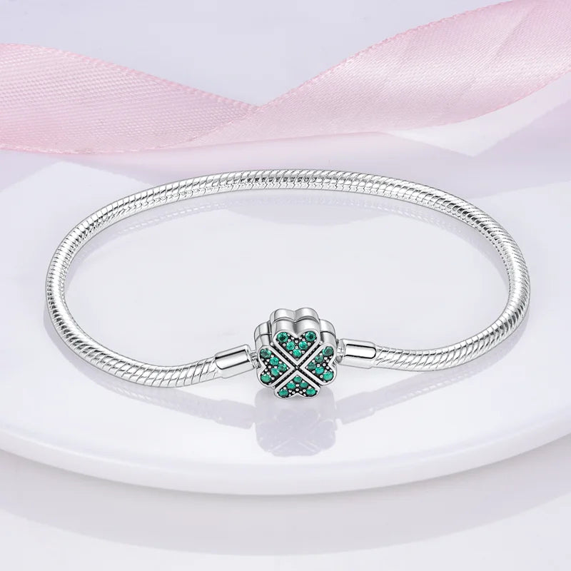 Bracelet Silver 925 Original 17-20CM Star Moon Sun Four Leaf Clover Green Zircon Bracelets Fit DIY Charms Birthday Jewelry Gifts